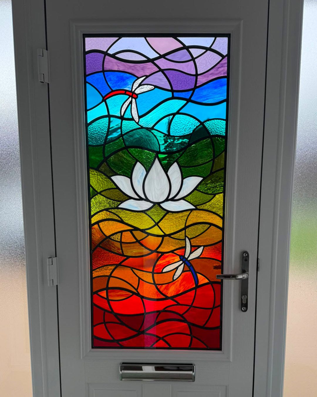 Commissioned leaded glass front door panel by Claire Williamson Glass