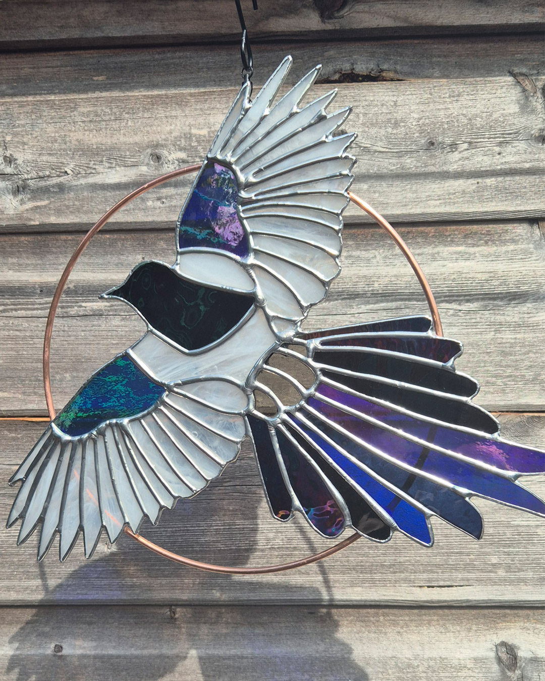 Farewell Mr Sorrow stained glass bird artwork by Glassy Witch