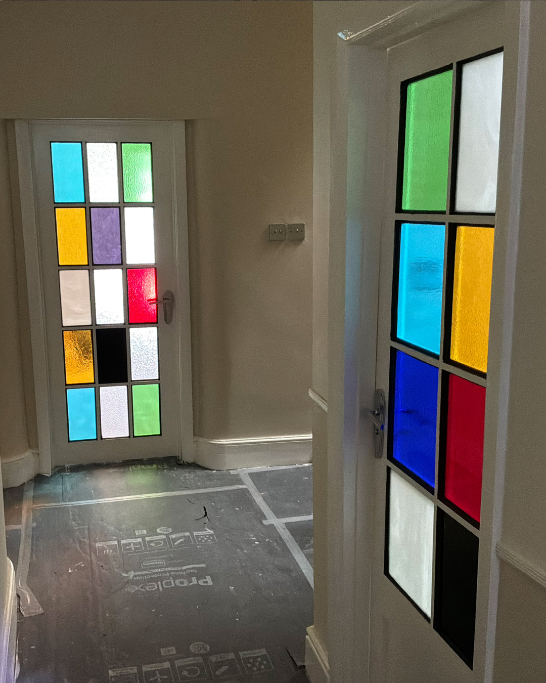 Art Deco style stained glass doors for Starlight Cottage by Georgie Lyng